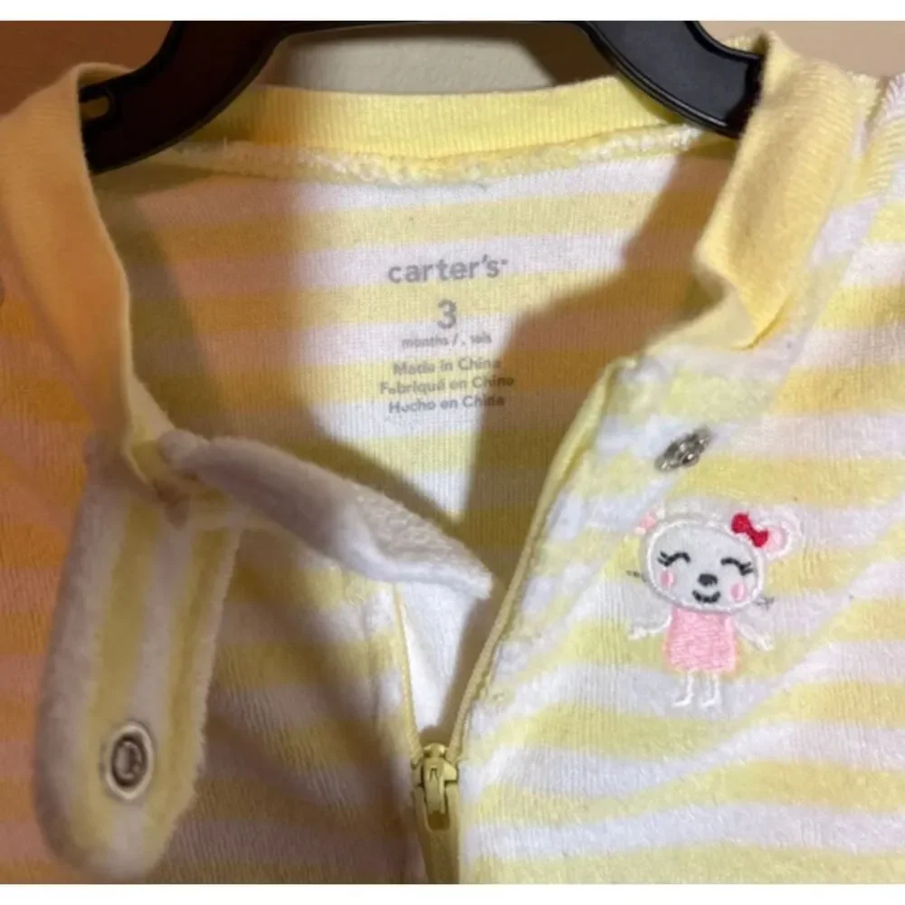 3m Carter’s Yellow White Striped Mouse Terrycloth Zip Outfit 1075